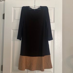 Black dress with tan suede peplum bottom